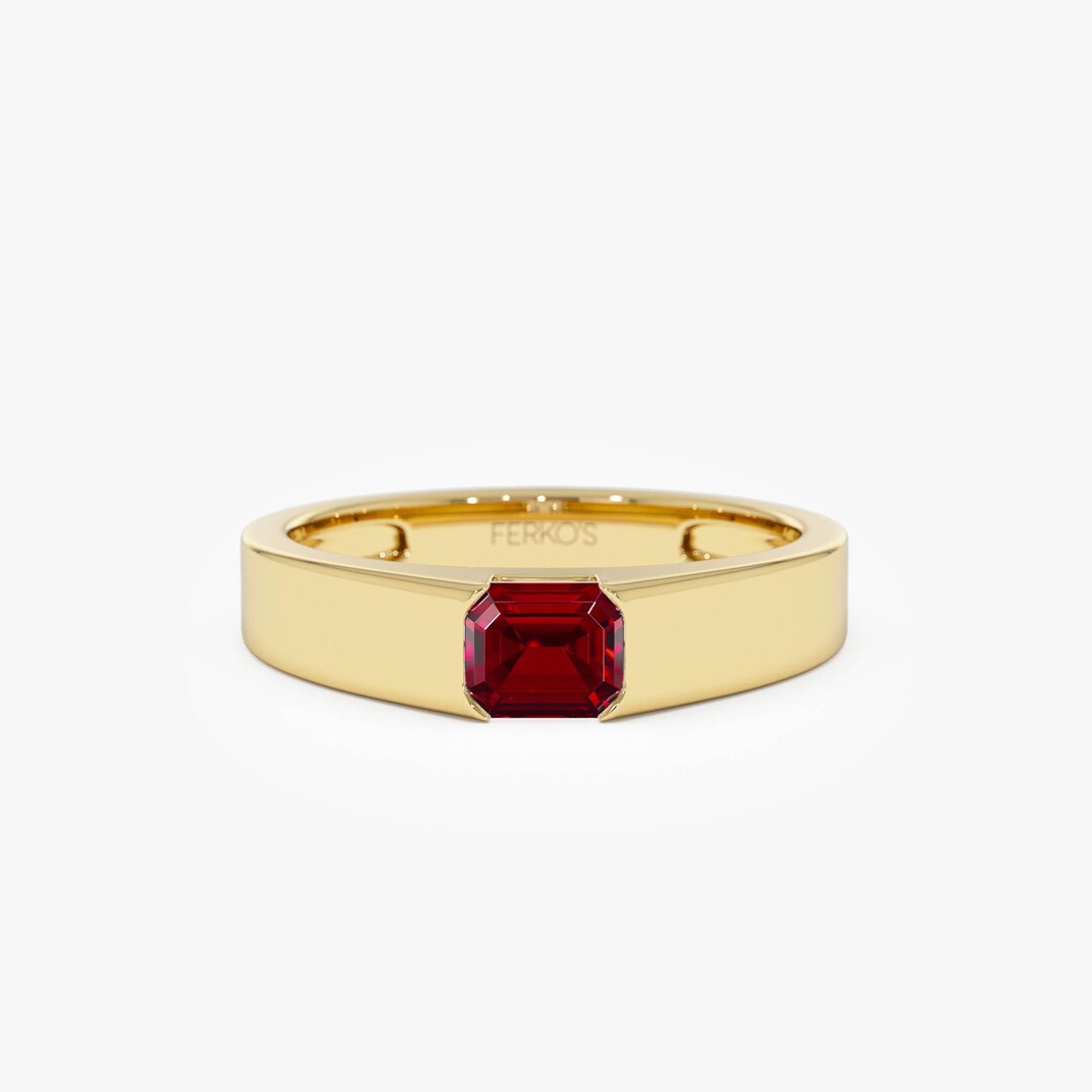 Ruby Ring, 14k Gold Octagon Ruby Ring, 14K Gold Signet Ring, Modern ...