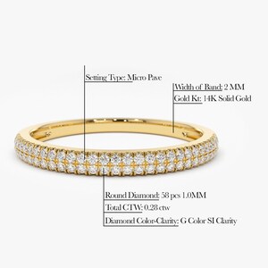 Half Eternity Diamond Wedding Ring / 14k Gold Double Row Micro Pave ...