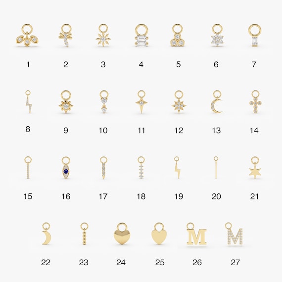 Diamond Gold Earring Charms, 14k Dangly Handmade Charms, Dainty Everyday Charm for Hoop, Custom Tiny Drop Charms for Birthdays, Gift for Her
