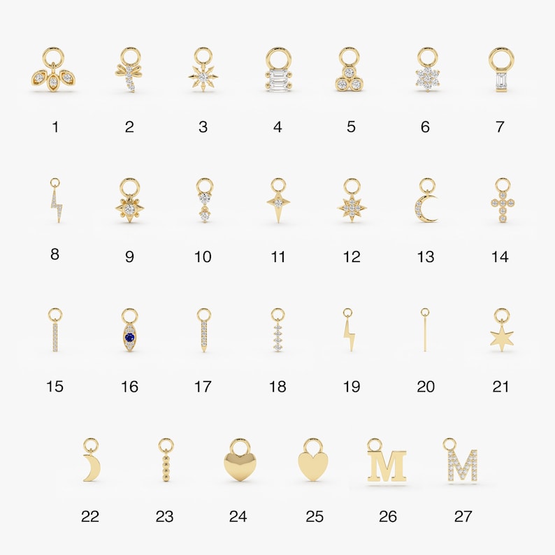 Diamond Gold Earring Charms, 14k Dangly Handmade Charms