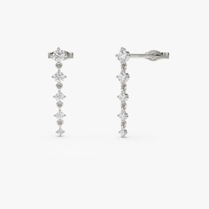 14k White Gold Dangling 4 Prong Natural Diamond Drop Earrings by Ferkos Fine Jewelry