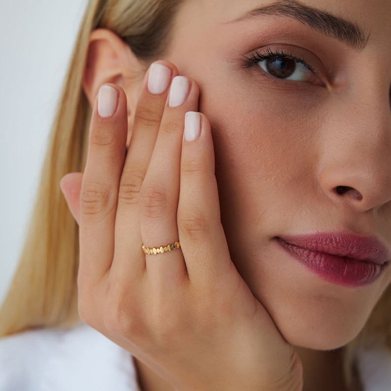 Oval Band Ring 14k, Solid Gold Minimalist Wedding Band, Alternating ...