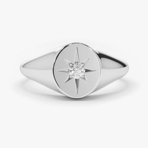 Diamond Signet Ring 14k White Gold