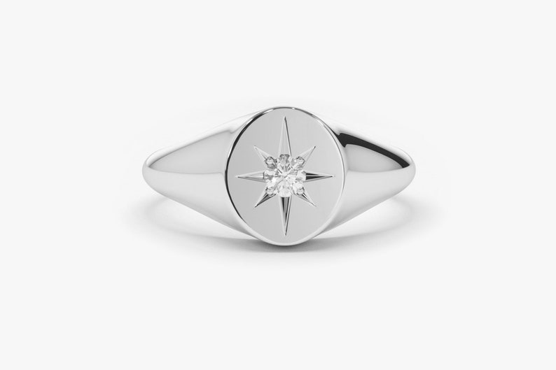 Diamond Signet Ring 14k White Gold