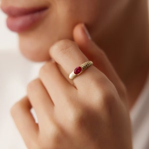 Ruby Ring / Oval Ruby Dome Beveled Ring in 14k Gold / Stunning Natural ...