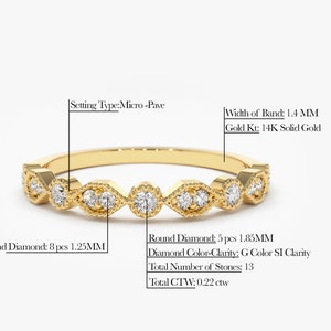 14k Round and Marquise Diamond Wedding Band Measurements