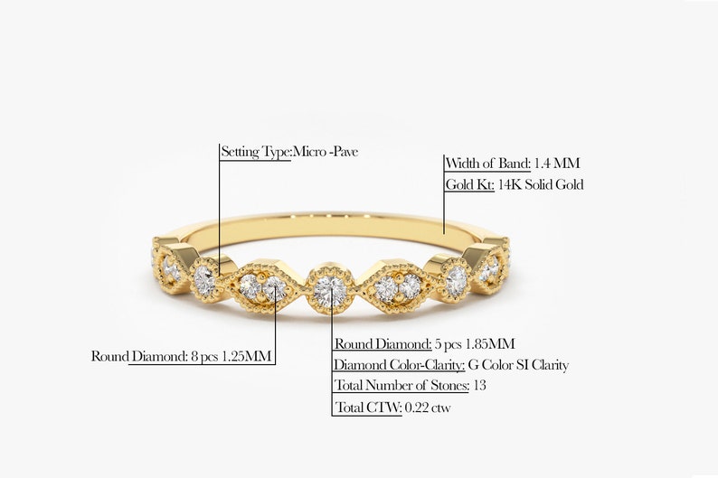 14k Round and Marquise Diamond Wedding Band Measurements