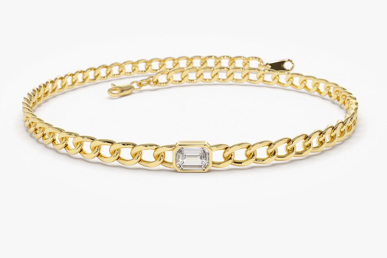 Emerald Cut Diamond Bracelet / 14k Gold Cuban Link Chain Etsy