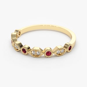 14k Stackable Ruby Diamond Ring Side View