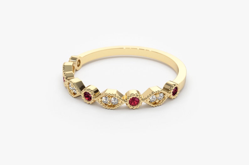 14k Stackable Ruby Diamond Ring Side View