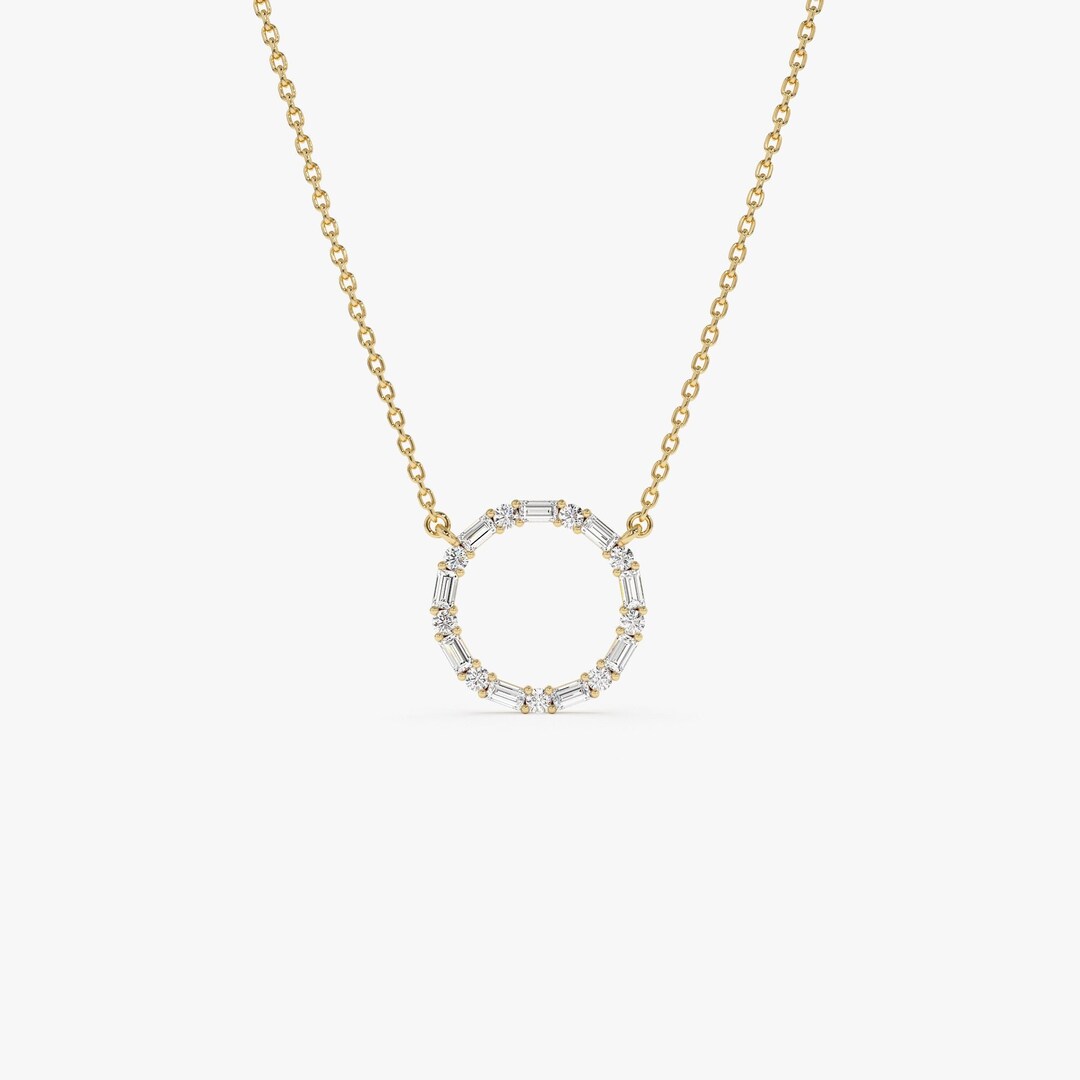 Diamond Necklace 14k Baguette Round Diamond Circle Necklace