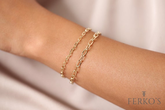 Paper Clip Bracelet / 14k Gold Paper Clip Link Bracelet 8 MM / Gold Link Chain Bracelet / Rectangle Link Staple Bracelet / Layering Bracelet