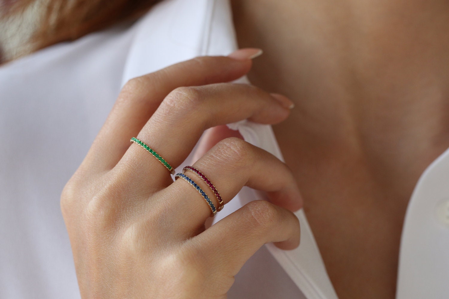 14k Solid Gold Ruby Ring / Half Eternity Ruby Ring Micro Pave Set ...