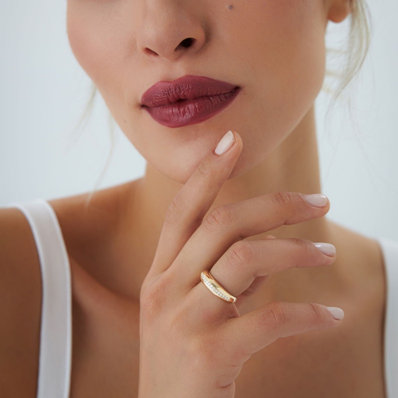 14k Gold Diamond Dome Ring, Small Balloon Ring with Pave Diamond Ring, Statement Stackable Diamond Ring for Women, Trendy Diamond Ring