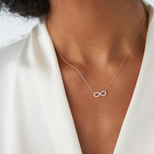 Diamond Infinity Necklace in 14K Gold / Infinity Charm / Infinity Symbol Round Cut Micro Pave Diamond Dainty Necklace image 4
