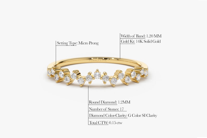 14k Half Eternity Diamond Wedding Band Measurements