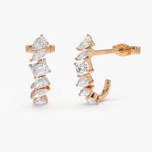 14k Rose Gold Mixed Diamond Shapes Statement Stud Earrings