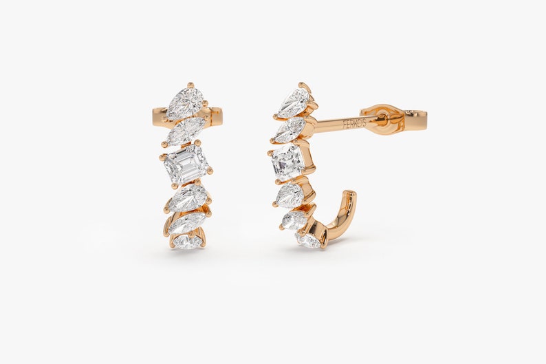 14k Rose Gold Mixed Diamond Shapes Statement Stud Earrings