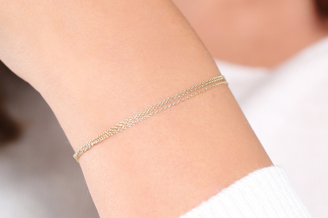 14k Solid Gold Bracelet / Triple Strand Gold Bracelet / Etsy