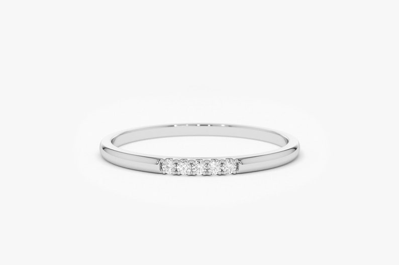 5 Stone Yellow Gold Micro Pave Diamond Band 14k White Gold