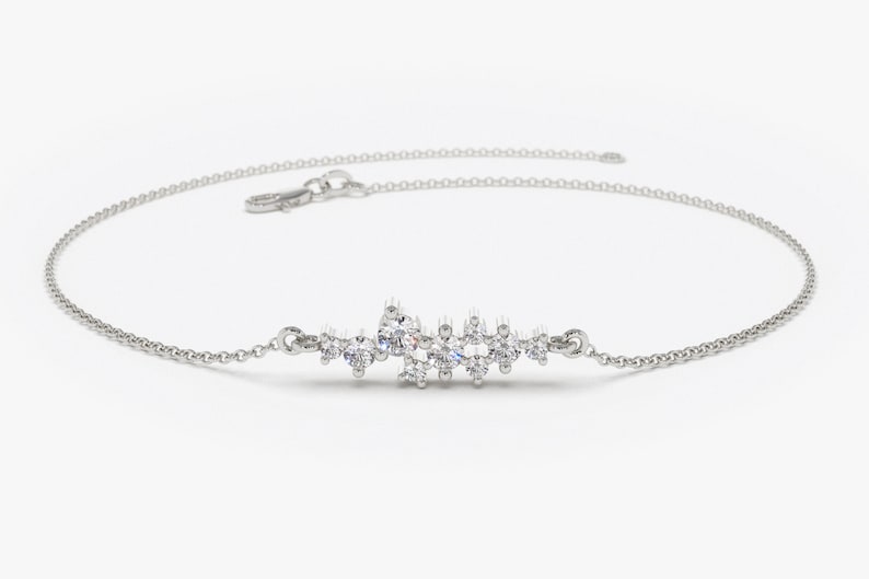 Cluster Armband in 585 Gold / Diamant Cluster Armband / Einzigartiges Diamant Armband / Diamant Armband / Geschenk für Sie 14k White Gold