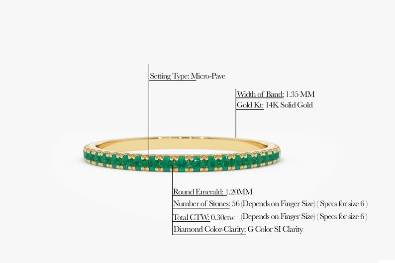 Micro Pave Emerald Eternity Band 14k Gold Measurements