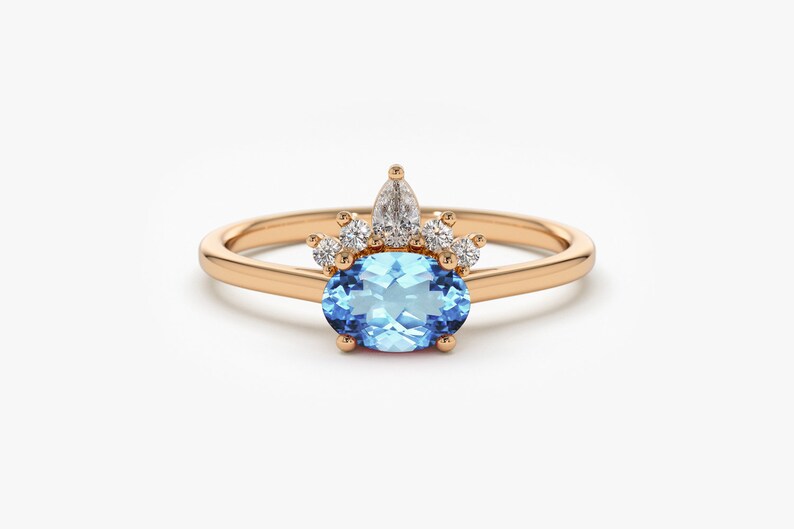Swiss Blue Topaz Ring 14k Blue Topaz /& Diamond Crown Engagement Ring Blue Topaz December Birthstone Unique Blue Topaz Promise Ring
