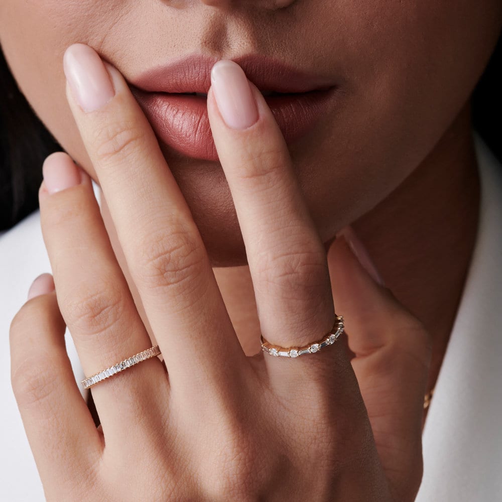 Baguette Diamond Full Eternity Ring in 14k Solid Gold / Stackable ...