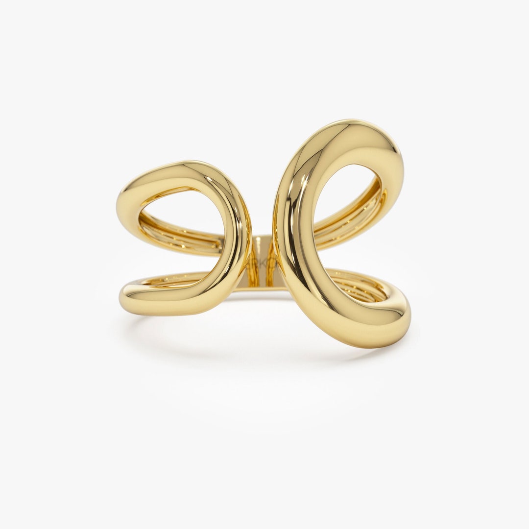 Statement Gold Ring, 14k Solid Gold Unique Design Bold Gold Ring for Her, Trendy Gold Ring for