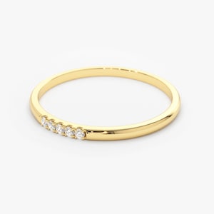 5 Stone Yellow Gold Micro Pave Diamond Band 14k Gold Side View