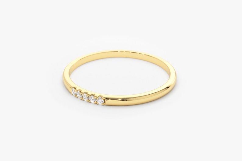 5 Stone Yellow Gold Micro Pave Diamond Band 14k Gold Side View