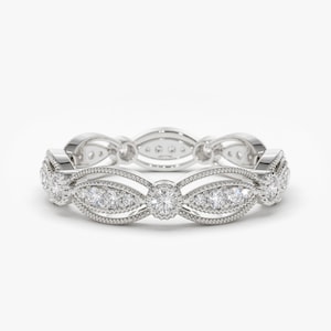 14k White Gold Vintage Art Deco Diamond Wedding Ring