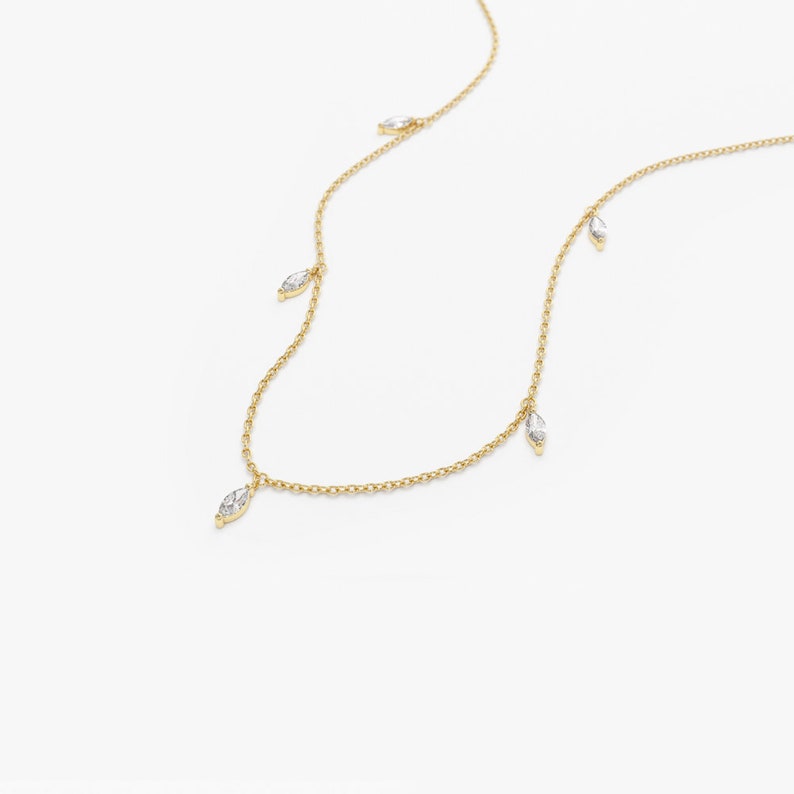 14k Gold Marquise Diamond Dangling Necklace