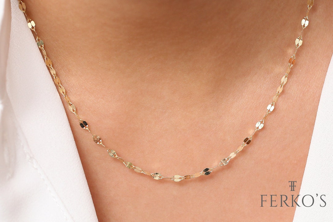 14K Gold Sparkle Chain Necklace / Diamond Cut Gold Necklace