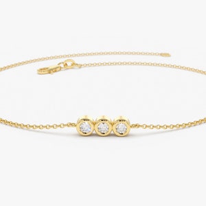 Diamond Bracelet with Thin Chain / Trio Diamond Bracelet in 14k Solid Gold in bezel setting / Diamond Bezel Bracelet / Birthday Gift