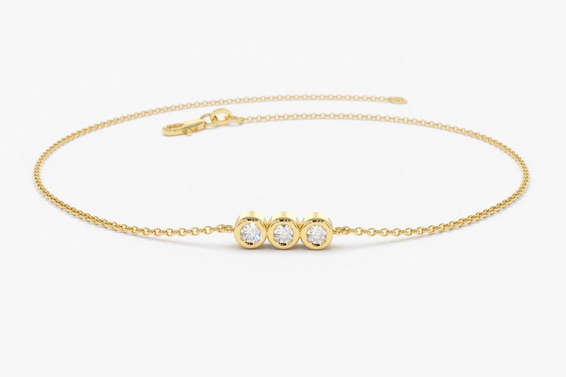 14k Solid Gold  bezel setting Trio Diamond Bracelet