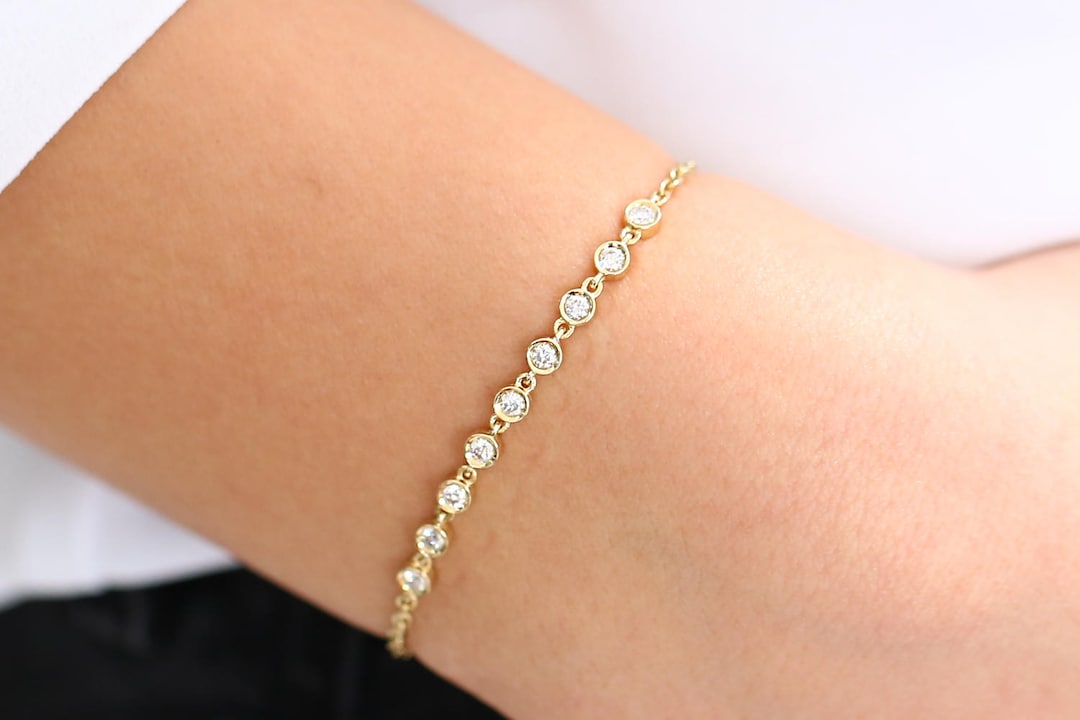 Diamond Bracelet / Bezel Set Diamond Bracelet / Genuine Diamond