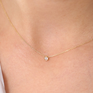 Diamond Solitaire Necklace/ 14k Gold 0.08 Ct. Dainty Diamond Bezel Set Necklace / Delicate Diamond Necklace / Layering Diamond Necklace