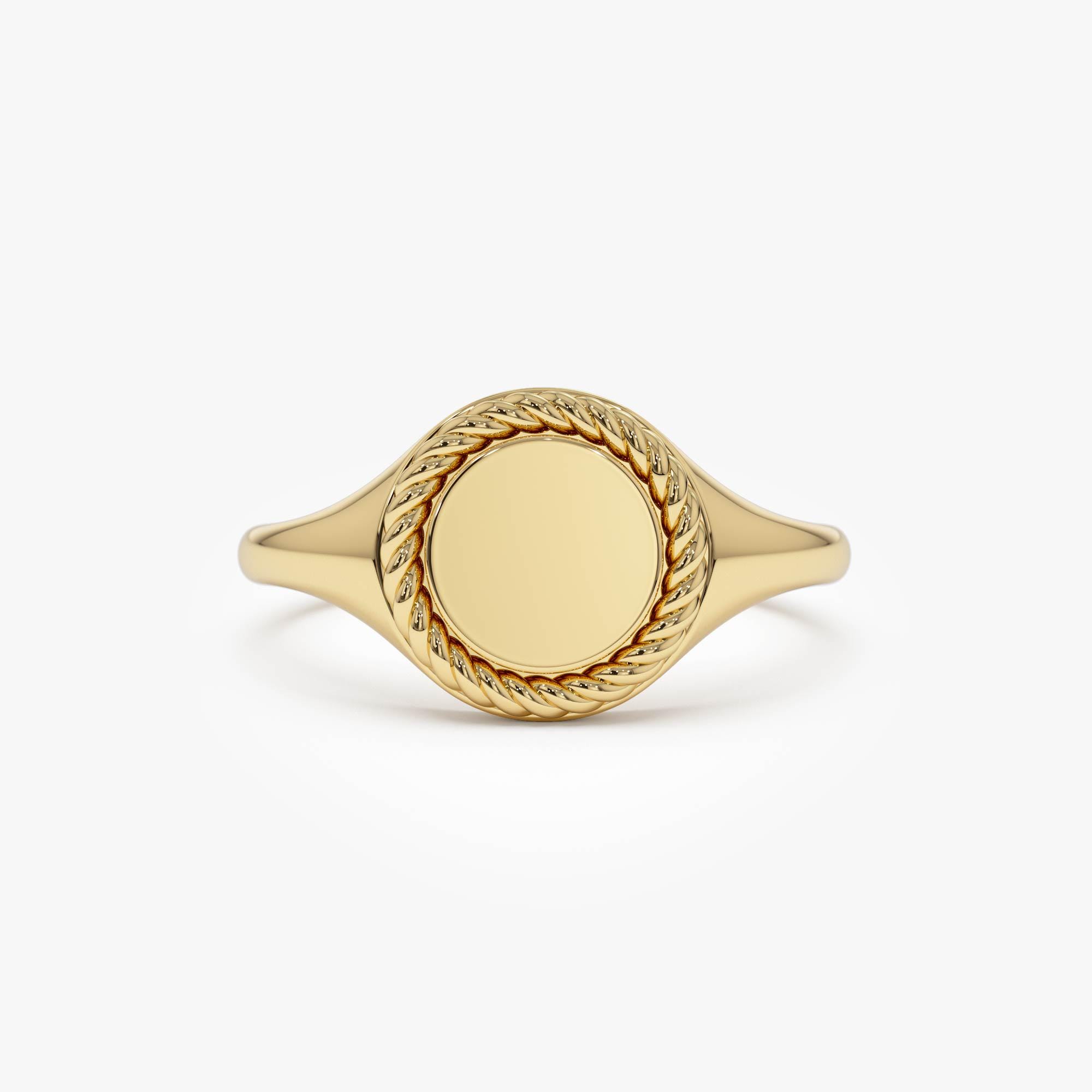 14K Rope Border Oval Signet Ring, Solid Gold Minimalist Signet