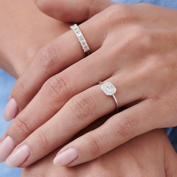 Buy Engagement Ring 14k Gold Illusion Setting Emerald Cut East - Main Image