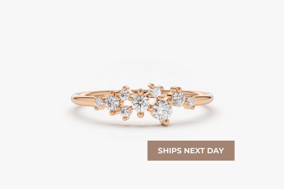 Rose Gold Diamond Ring Diamond Cluster Ring in Rose Gold
