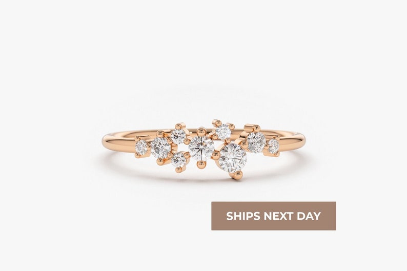 Rose Gold Diamond Ring / Diamond Cluster Ring in Rose Gold / Dainty Diamond Ring / Last Minute Gift image 1