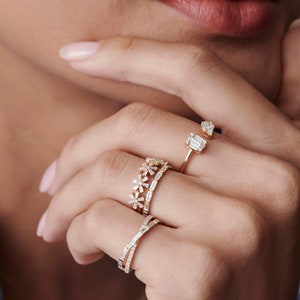 Toi et Moi Ring / 14k Gold Illusion Setting Diamond Toi et Moi Ring / Illusion Setting Open Design Diamond Ring / Promise Ring