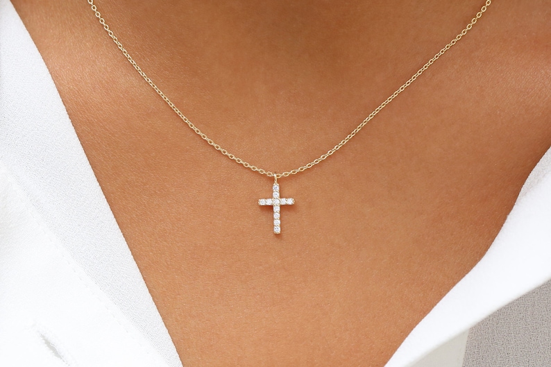 Diamond Cross Necklace / 14k Gold Diamond Cross Necklace / Diamond Cross Pendant / Religious Diamond Necklace / Labor Day Sale 