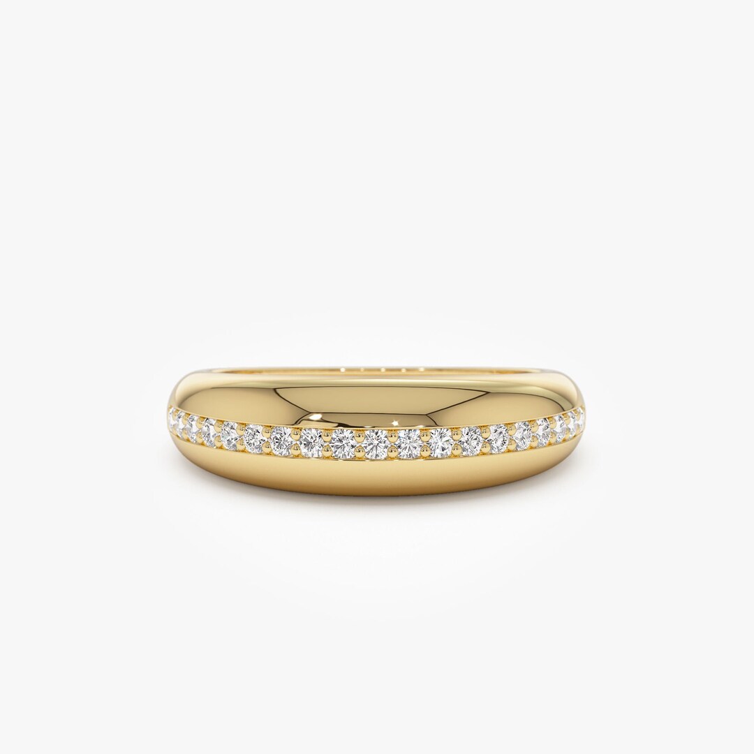 14k Gold Diamond Dome Ring, Small Balloon Ring With Pave Diamond Ring ...