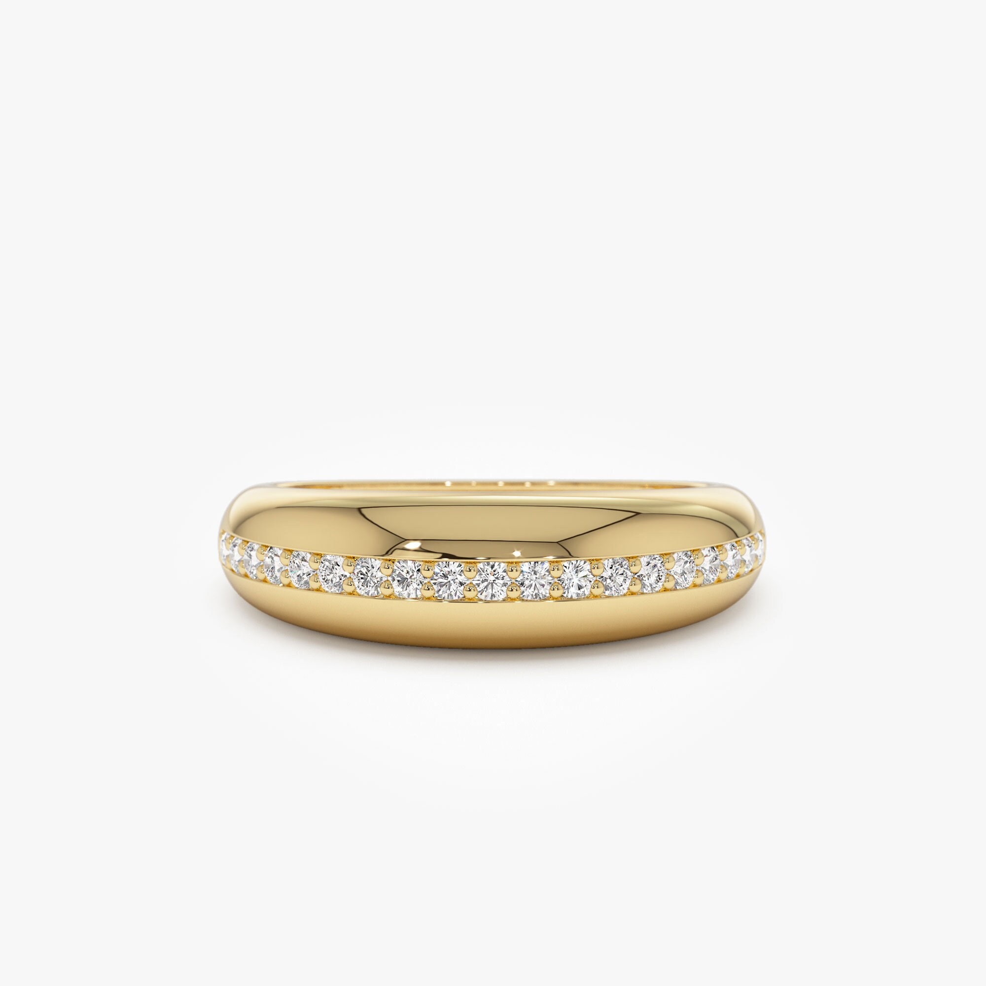 14k Gold Diamond Dome Ring, Small Balloon Ring with Pave Diamond Ring, Statement Stackable Diamond Ring for Women, Trendy Diamond Ring