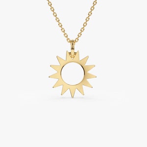 14k Solid Gold Sun Pendant Necklace