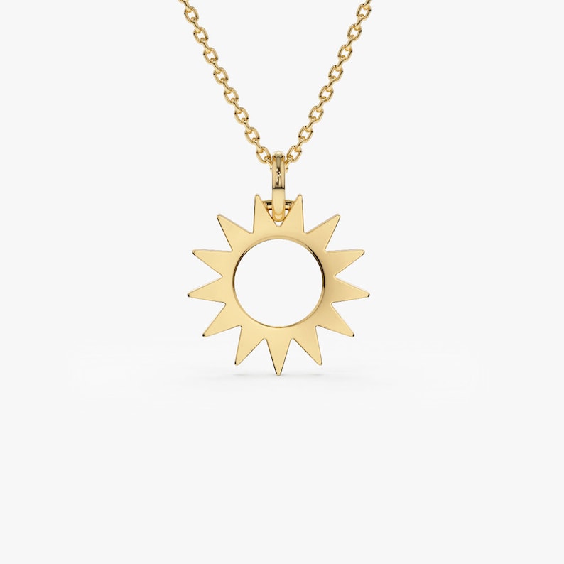 14k Solid Gold Sun Pendant Necklace