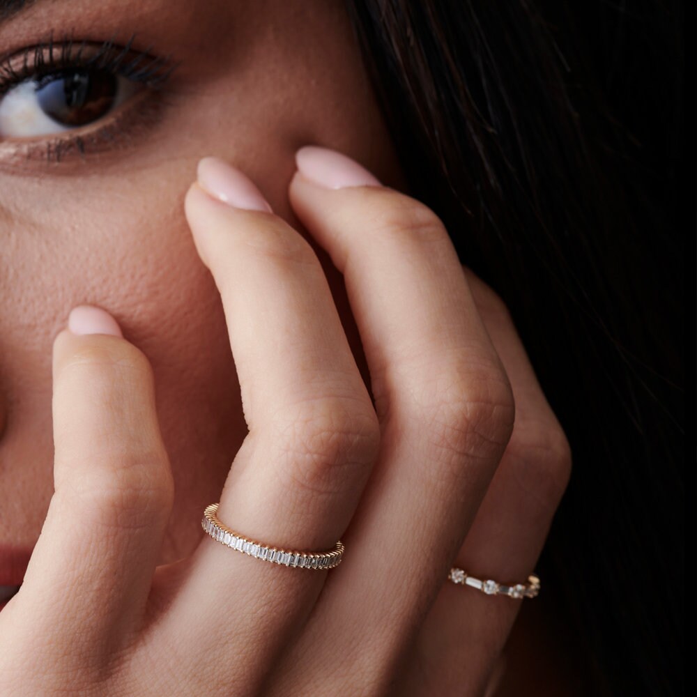 Baguette Diamond Full Eternity Ring in 14k Solid Gold / Stackable ...