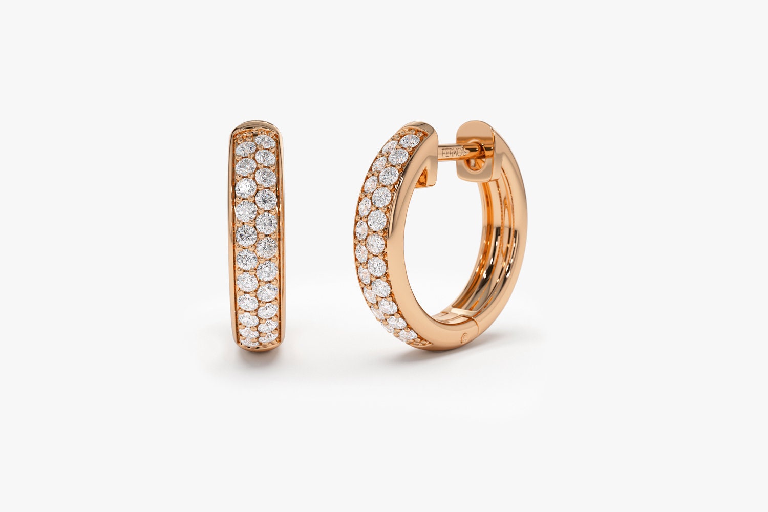 【ma】PAVE DIAMOND HUGGIE HOOPS 14kゴールド Buy Diamond Huggie Hoop Earrings / 14k Gold Double Row Micro Pave